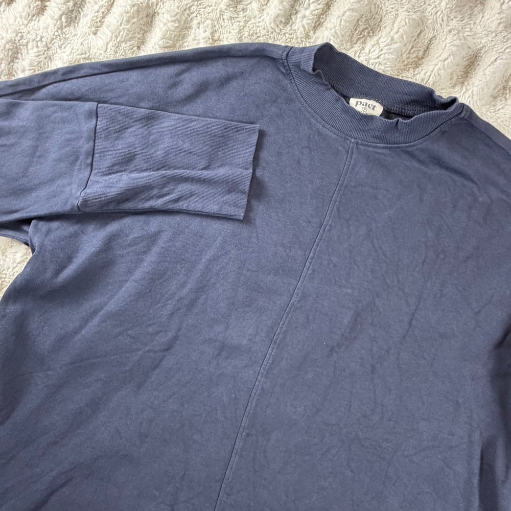 Pact Organic Cotton Center Seam Mock Neck Top Navy Blue M/L WA1-W56